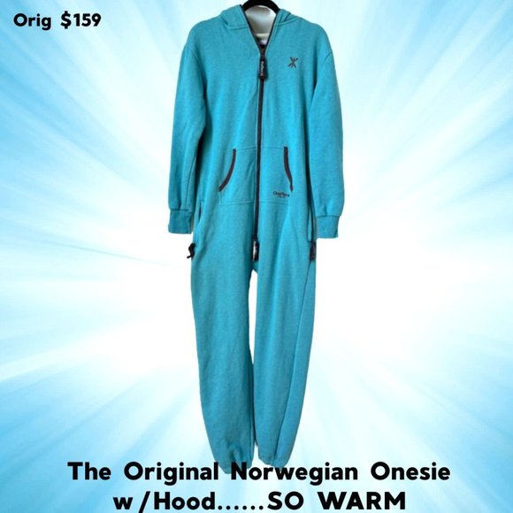 The Original Norwegian Pants - The Original Norwegian One Piece Jumpsuit Hooded Loungewear Turquoise S